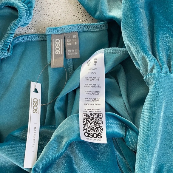 NWT Maternity Aqua Velvet Puff Long Sleeve Dress Size 8 - Picture 14 of 16